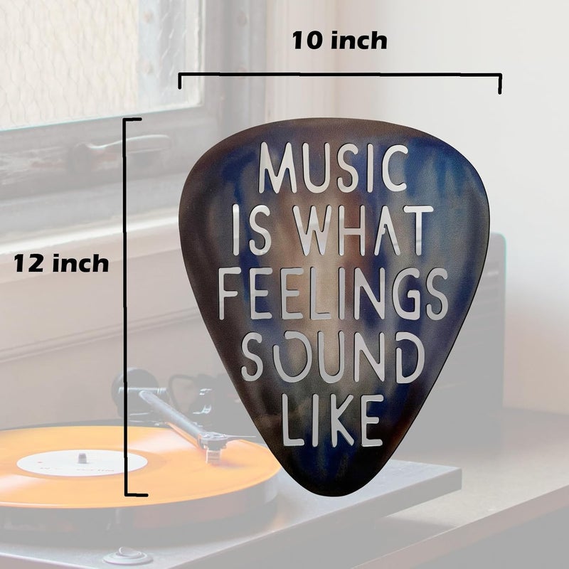 AZEZO Metal Guitar Pick Décor, 12’’x10’’ Music Wall Art, Stainless Guitar Wall Art, Featuring ‘Music Is What Feelings Sound Like’ - Image 5
